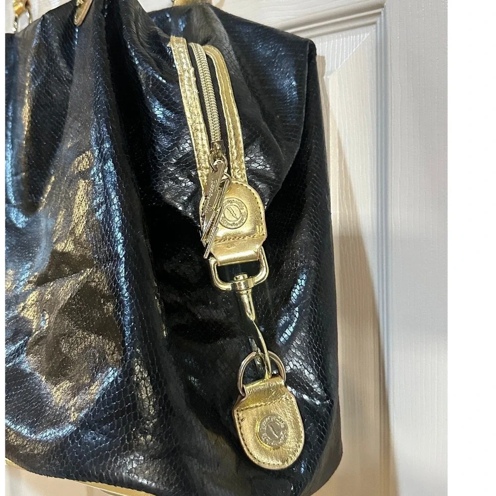 Betseyville Betsey Johnson Black Gold Snake Embossed Lightning Bolt Satchel Bag